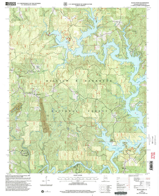 Classic USGS Black Pond Alabama 7.5'x7.5' Topo Map Image