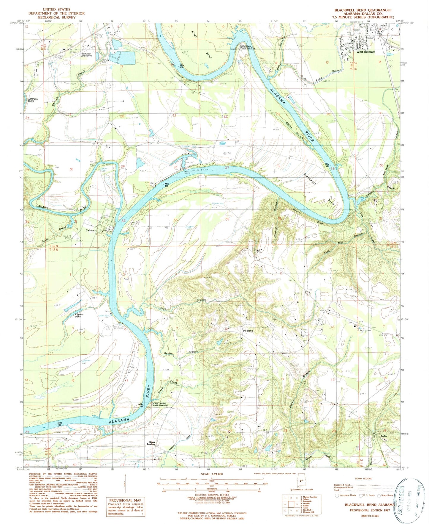Classic USGS Blackwell Bend Alabama 7.5'x7.5' Topo Map Image