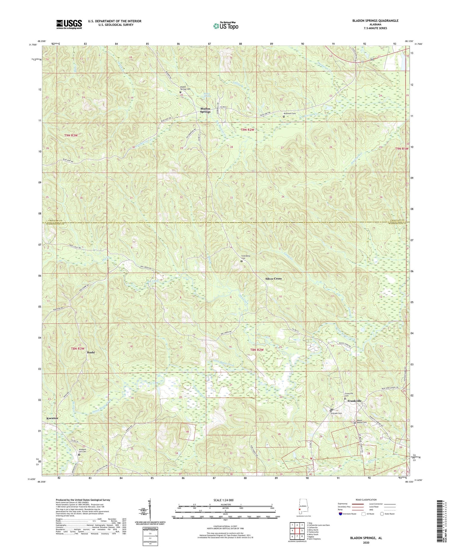 Bladon Springs Alabama US Topo Map Image