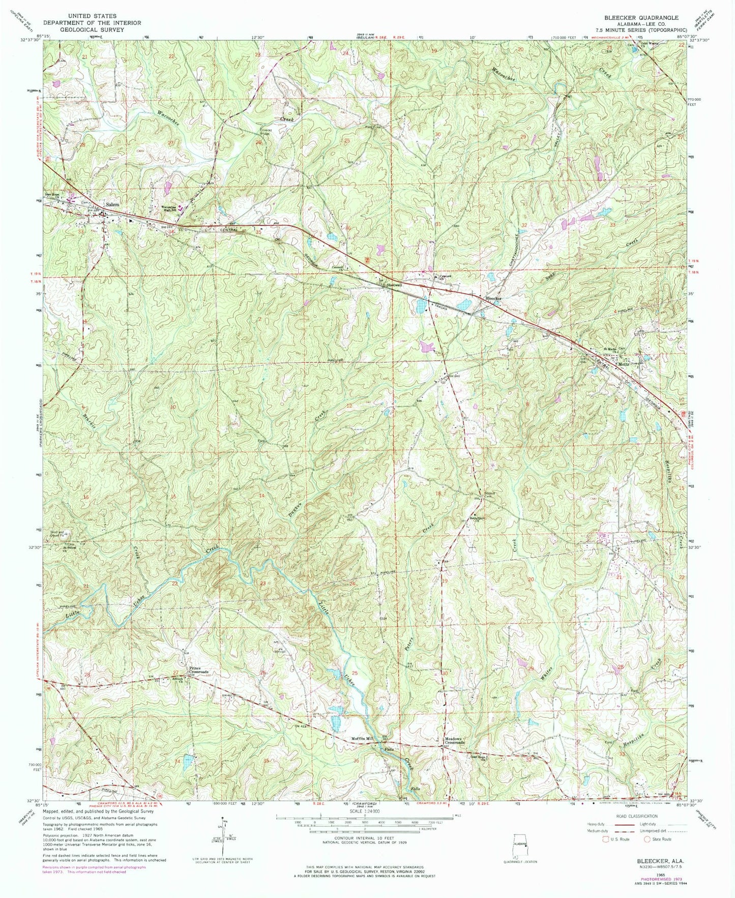 Classic USGS Bleecker Alabama 7.5'x7.5' Topo Map Image