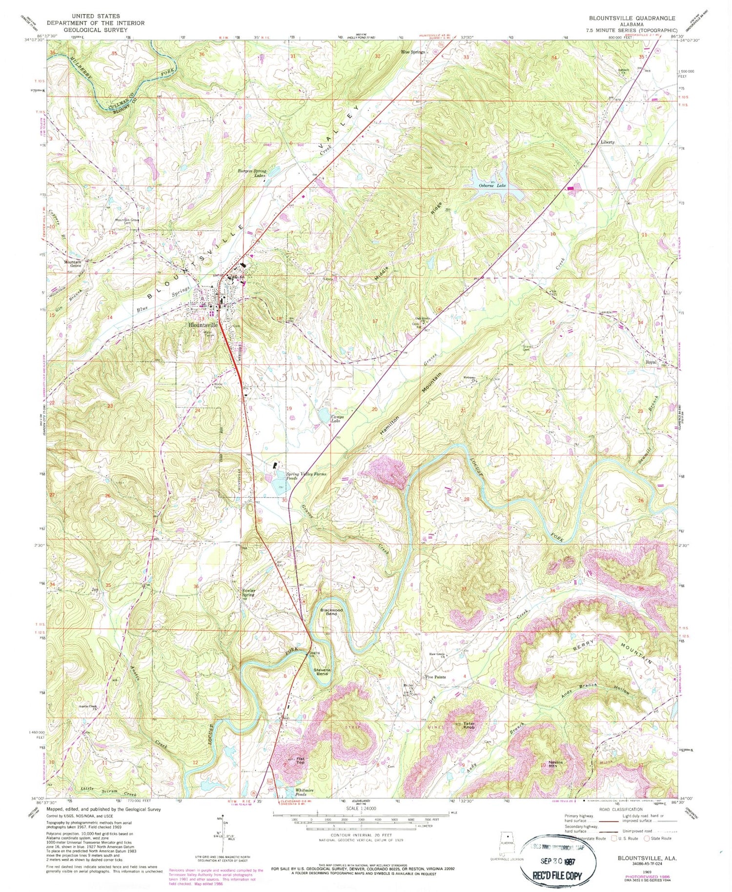 Classic USGS Blountsville Alabama 7.5'x7.5' Topo Map Image