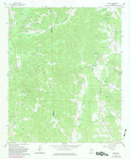 Classic USGS Bluff Alabama 7.5'x7.5' Topo Map Image