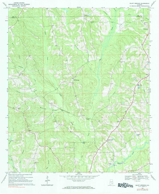 Classic USGS Bluff Springs Alabama 7.5'x7.5' Topo Map Image