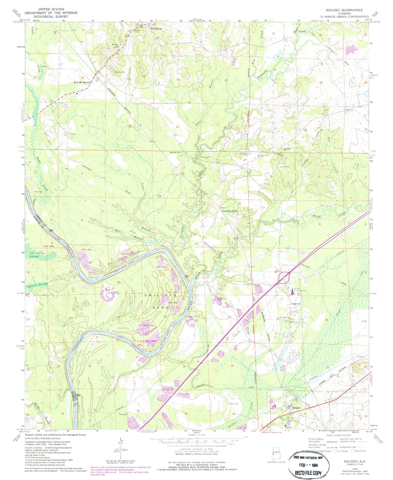 Classic USGS Boligee Alabama 7.5'x7.5' Topo Map Image