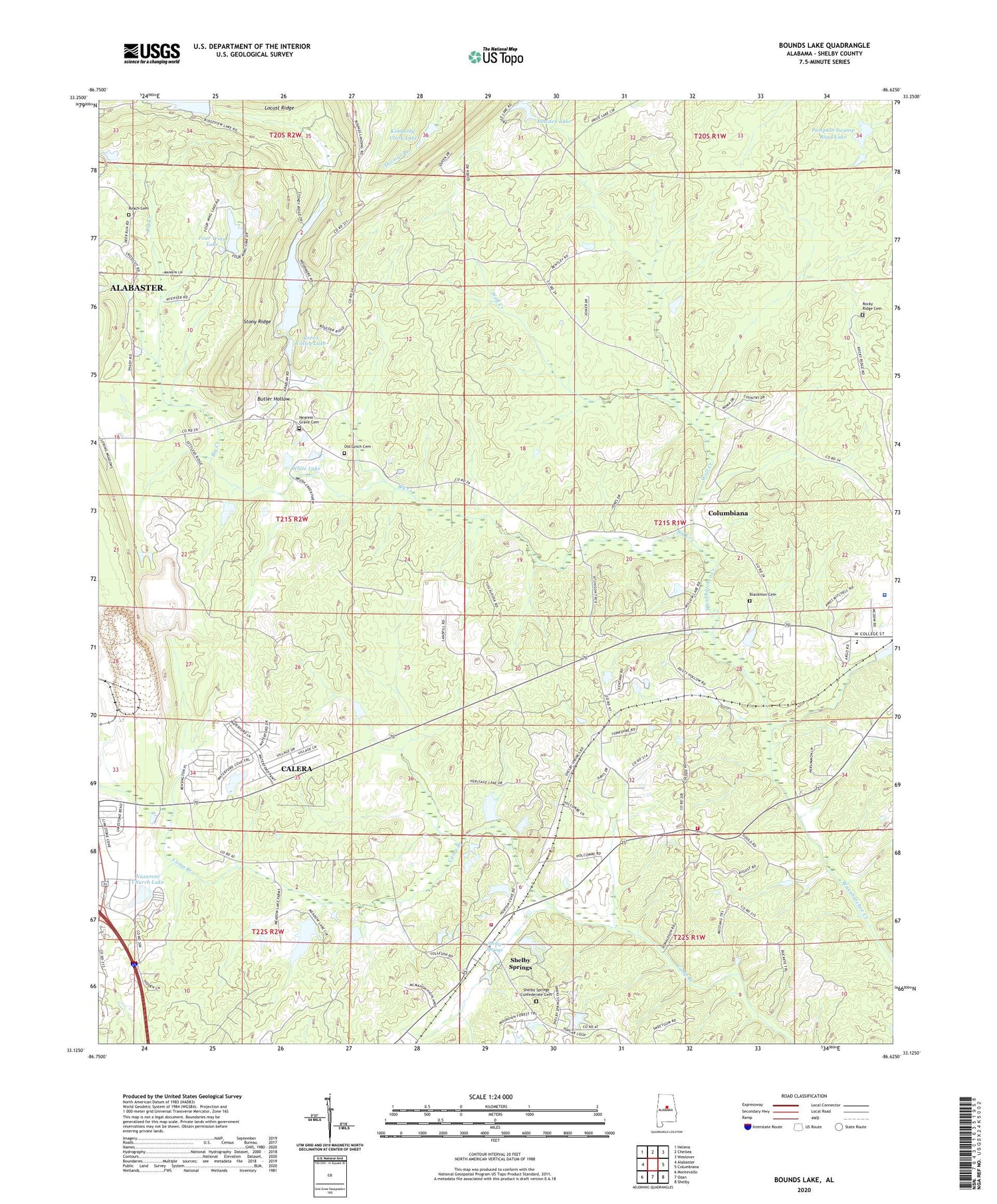 Bounds Lake Alabama US Topo Map Image