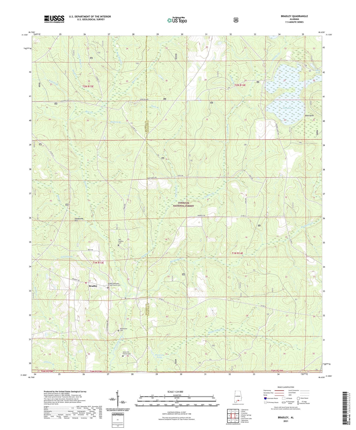 Bradley Alabama US Topo Map Image