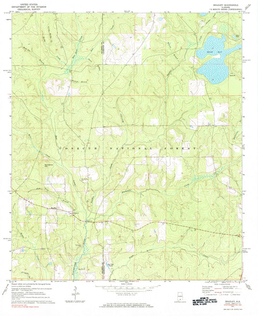 Classic USGS Bradley Alabama 7.5'x7.5' Topo Map Image