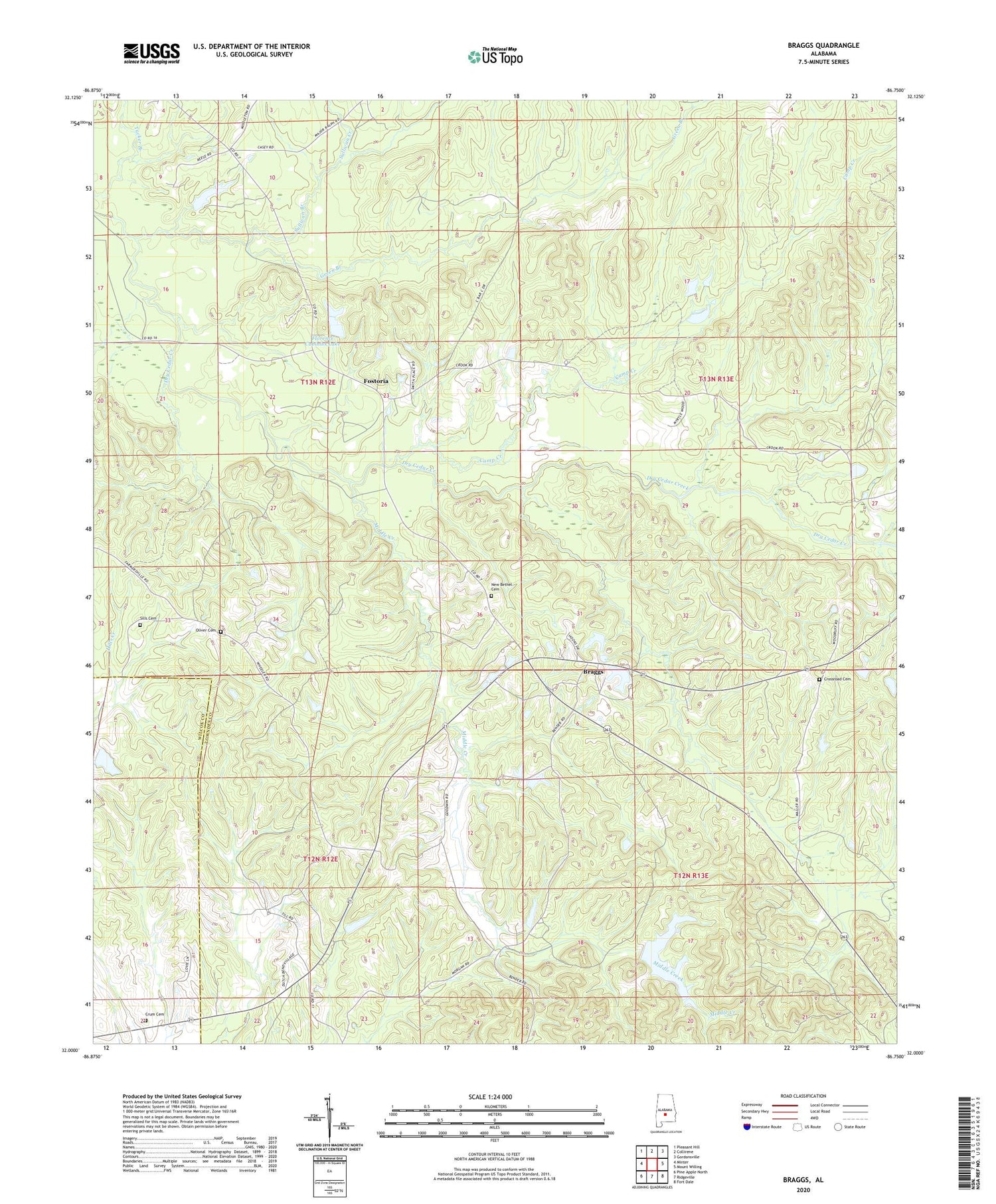 Braggs Alabama US Topo Map Image