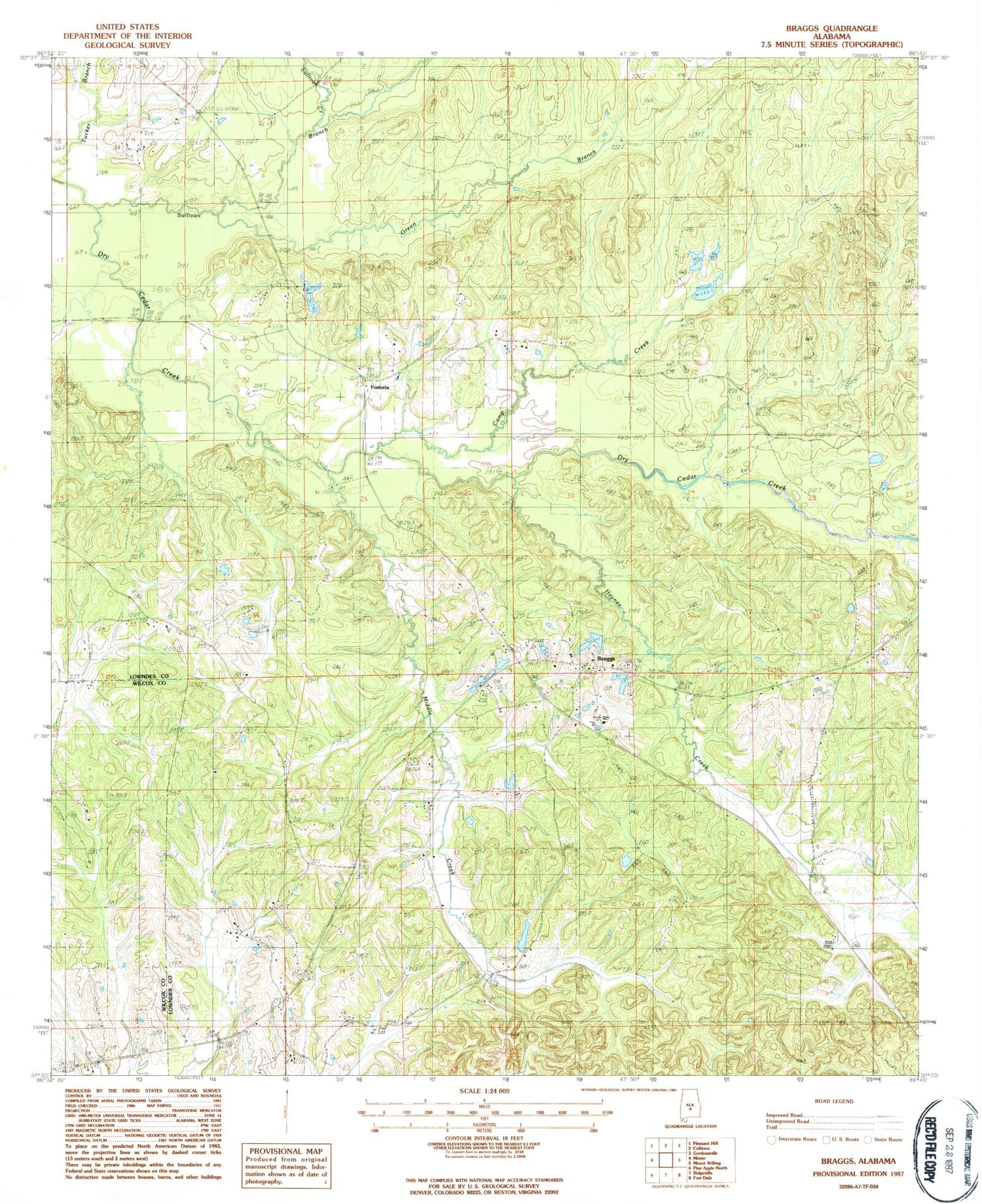 Classic USGS Braggs Alabama 7.5'x7.5' Topo Map Image
