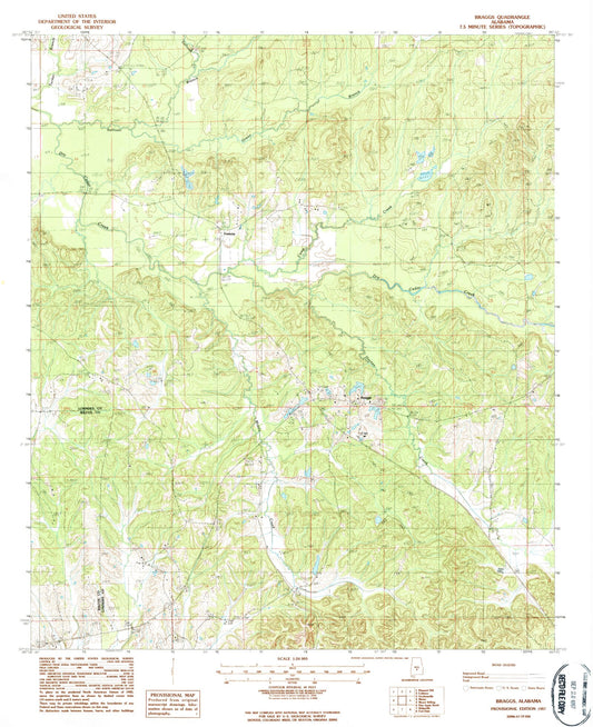 Classic USGS Braggs Alabama 7.5'x7.5' Topo Map Image