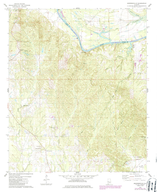 Classic USGS Brewersville Alabama 7.5'x7.5' Topo Map Image