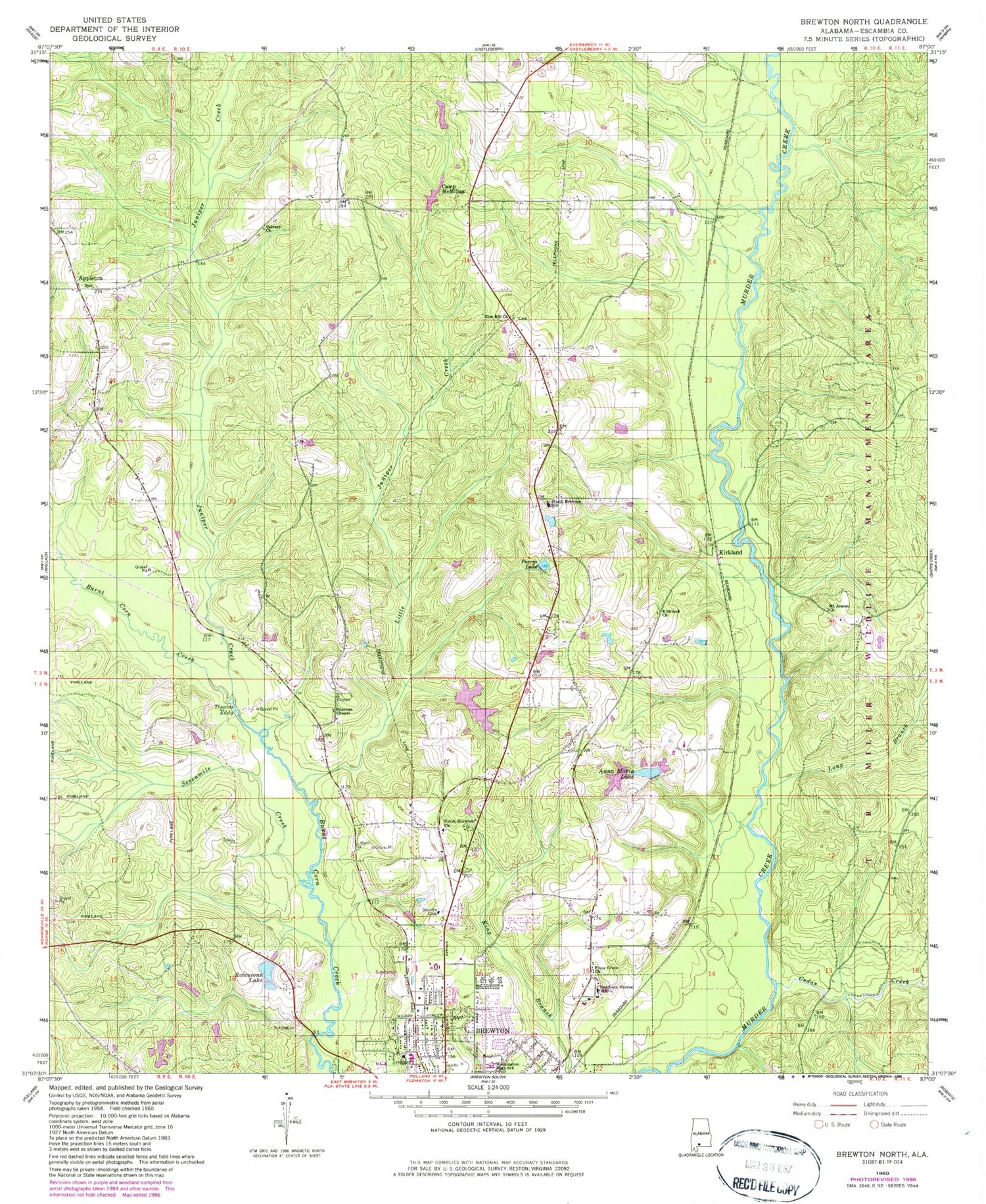 Classic USGS Brewton North Alabama 7.5'x7.5' Topo Map Image