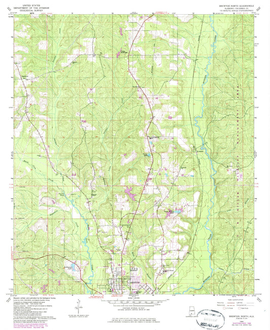 Classic USGS Brewton North Alabama 7.5'x7.5' Topo Map Image