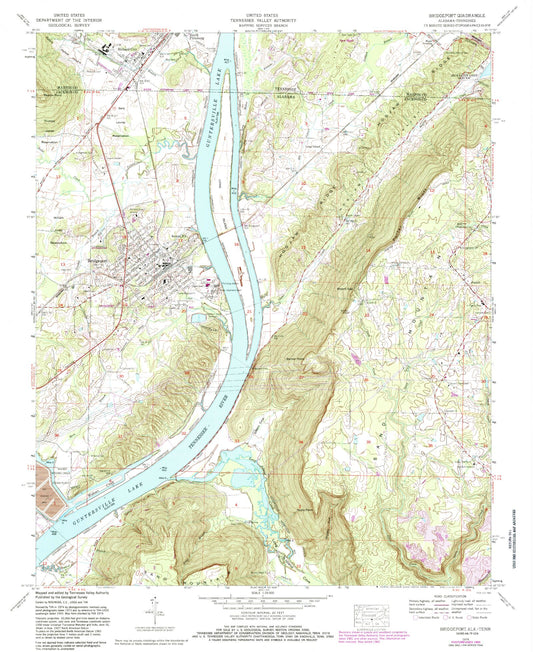 Classic USGS Bridgeport Alabama 7.5'x7.5' Topo Map Image