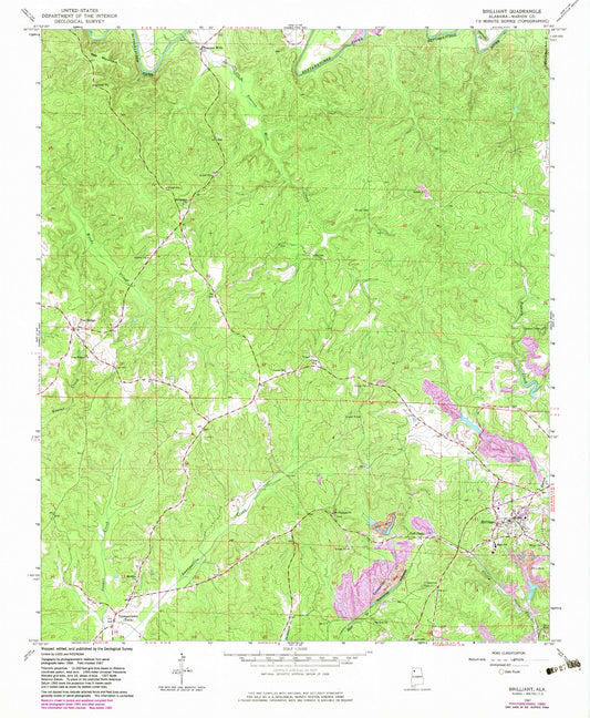 Classic USGS Brilliant Alabama 7.5'x7.5' Topo Map Image