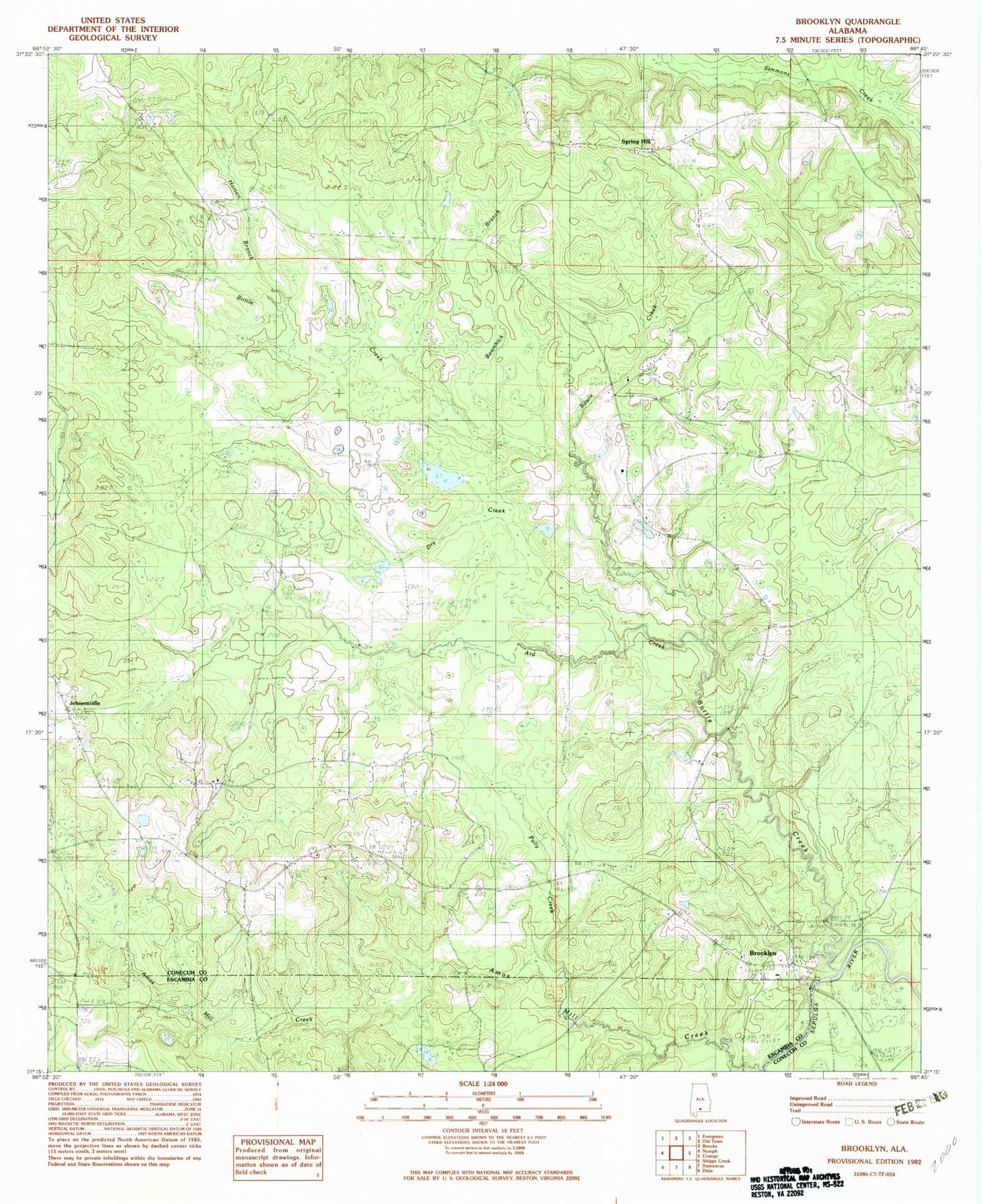 Classic USGS Brooklyn Alabama 7.5'x7.5' Topo Map Image