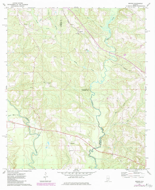 Classic USGS Brooks Alabama 7.5'x7.5' Topo Map Image