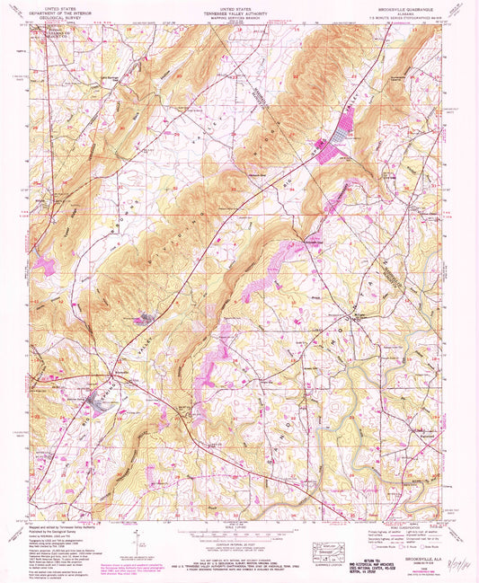 Classic USGS Brooksville Alabama 7.5'x7.5' Topo Map Image