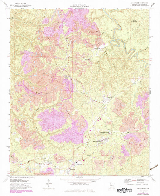 Classic USGS Brookwood Alabama 7.5'x7.5' Topo Map Image