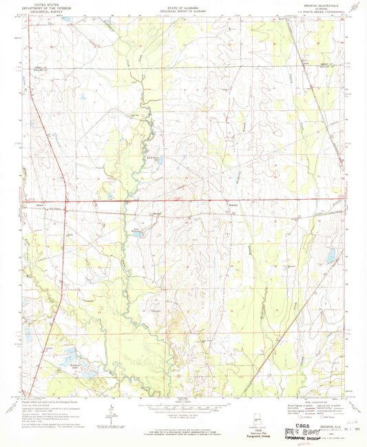 Classic USGS Browns Alabama 7.5'x7.5' Topo Map Image