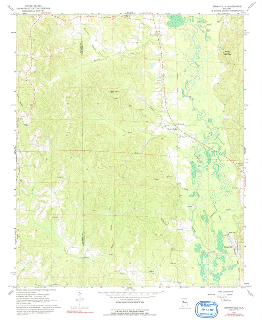 Classic USGS Brownville Alabama 7.5'x7.5' Topo Map Image
