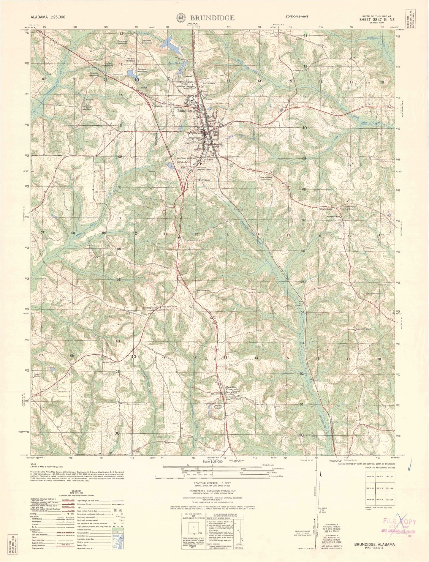 Classic USGS Brundidge Alabama 7.5'x7.5' Topo Map Image