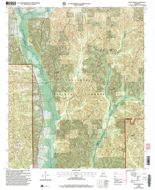 Classic USGS Buck Creek Alabama 7.5'x7.5' Topo Map Image