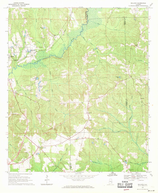 Classic USGS Bullock Alabama 7.5'x7.5' Topo Map Image