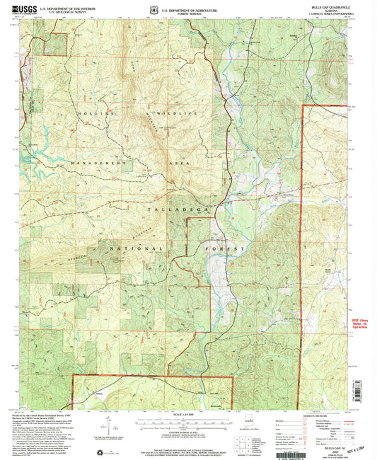Classic USGS Bulls Gap Alabama 7.5'x7.5' Topo Map Image