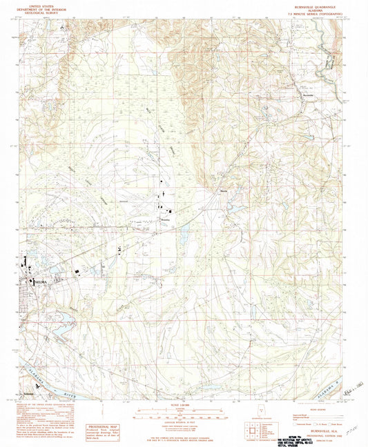 Classic USGS Burnsville Alabama 7.5'x7.5' Topo Map Image