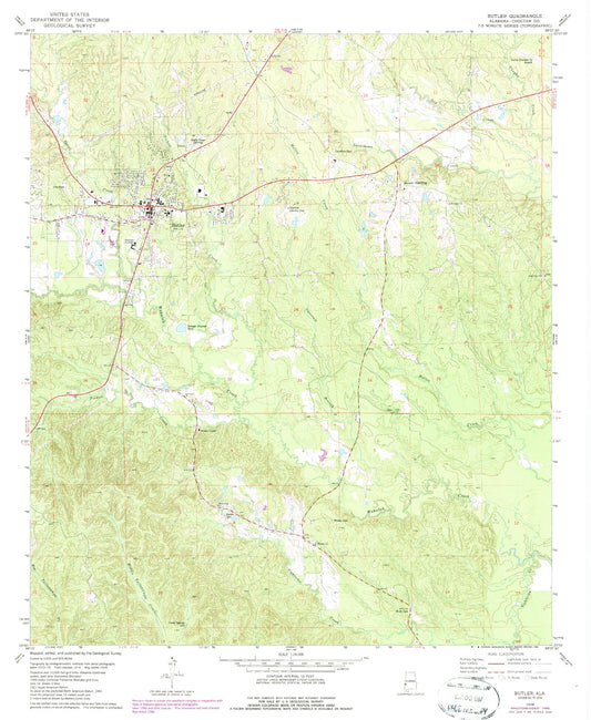 Classic USGS Butler Alabama 7.5'x7.5' Topo Map Image