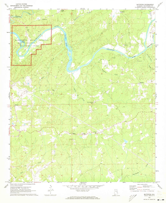 Classic USGS Buttston Alabama 7.5'x7.5' Topo Map Image