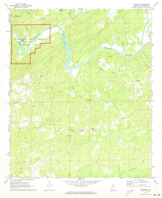 Classic USGS Buttston Alabama 7.5'x7.5' Topo Map Image