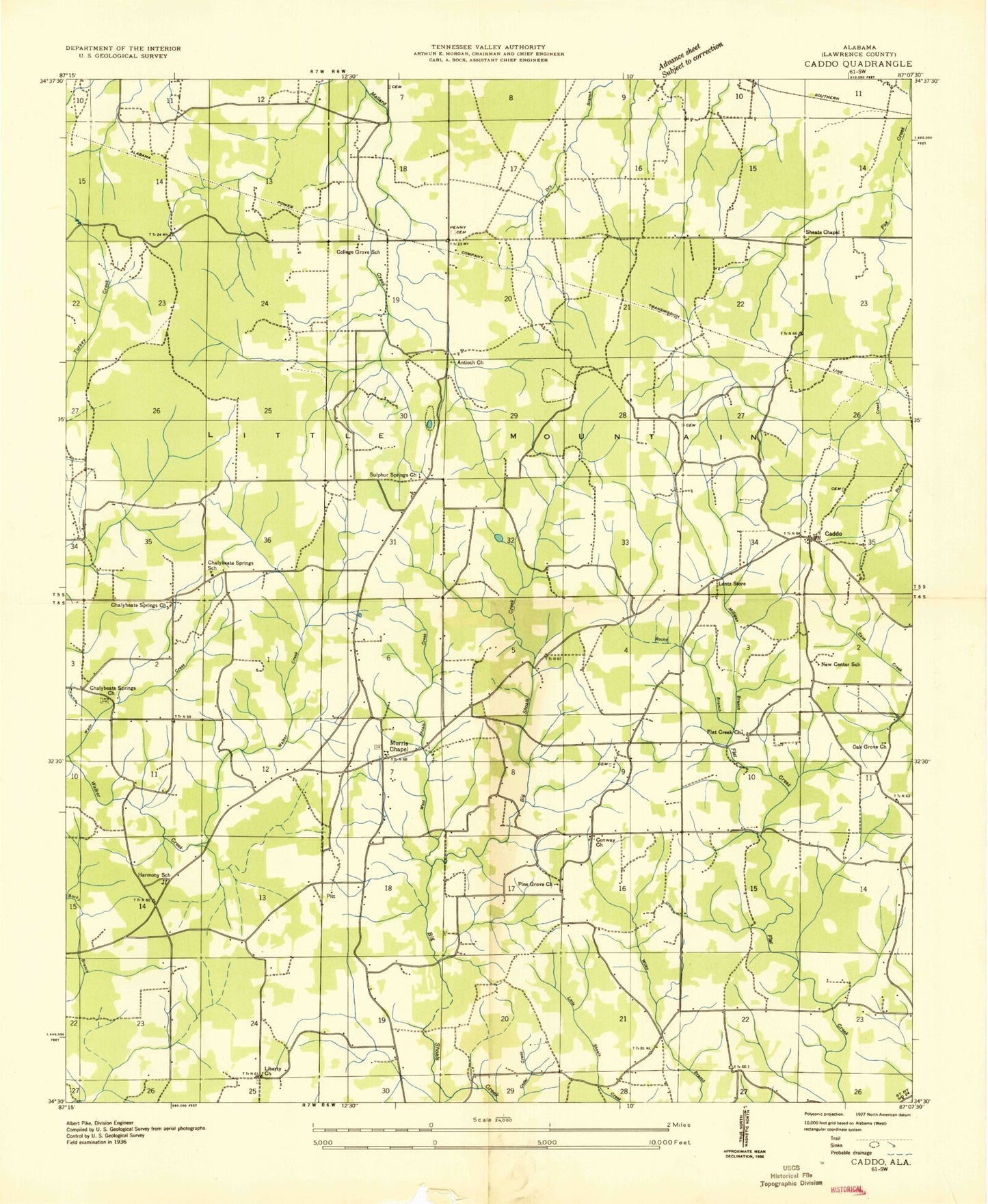 Classic USGS Caddo Alabama 7.5'x7.5' Topo Map Image