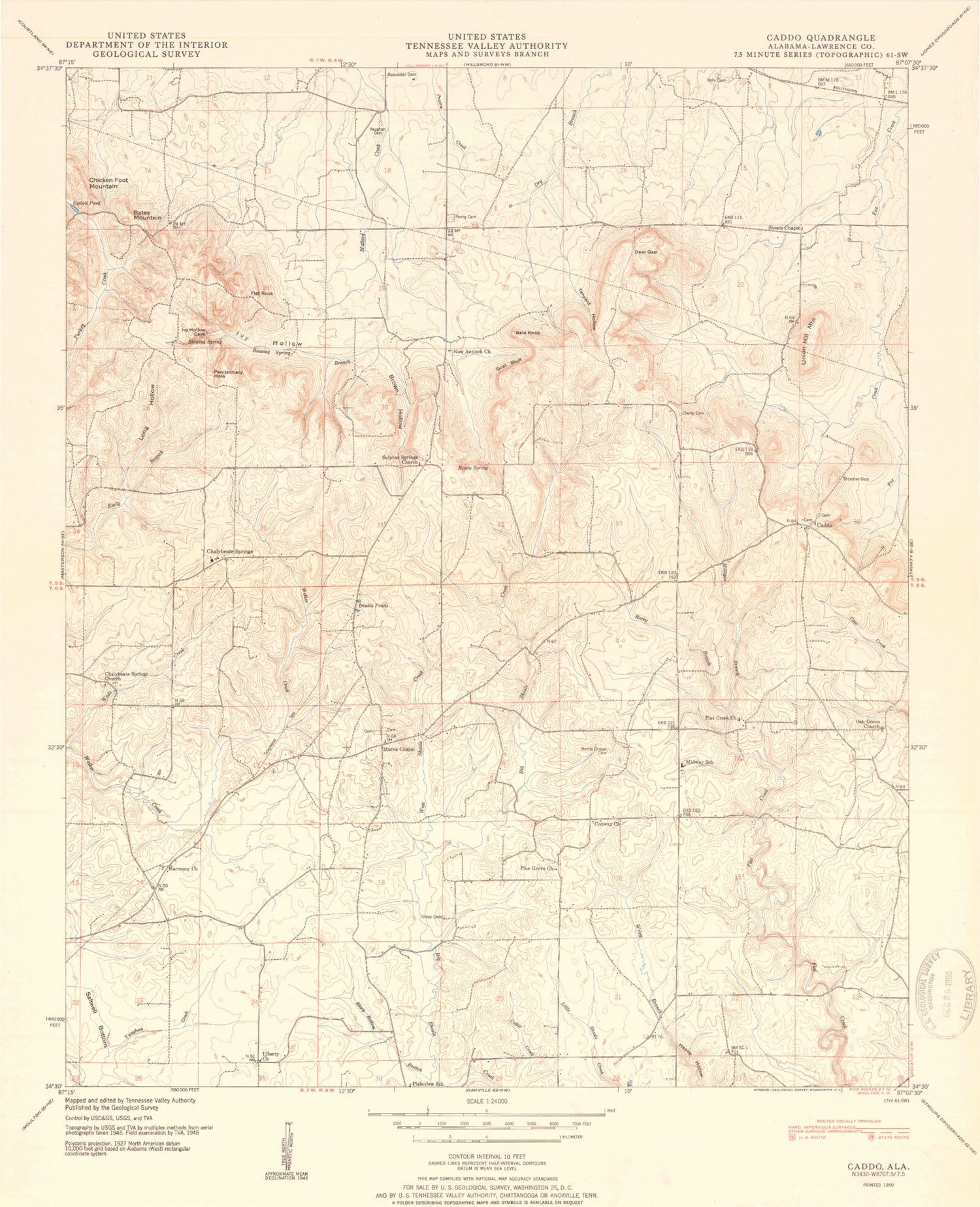 Classic USGS Caddo Alabama 7.5'x7.5' Topo Map Image