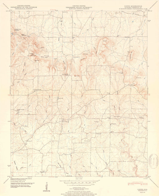 Classic USGS Caddo Alabama 7.5'x7.5' Topo Map Image