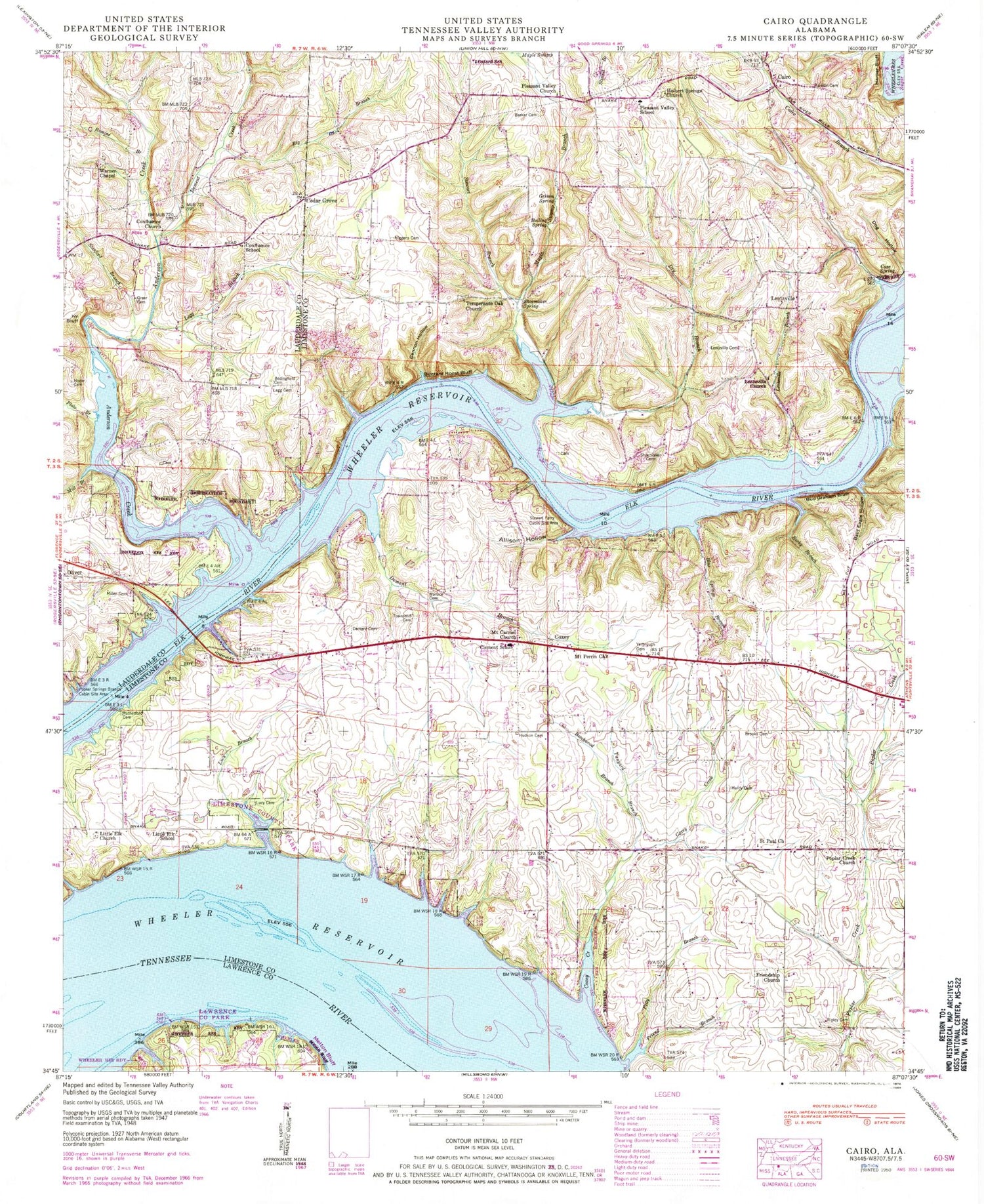 Classic USGS Cairo Alabama 7.5'x7.5' Topo Map Image