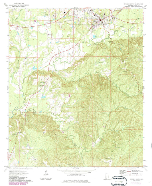 Classic USGS Camden South Alabama 7.5'x7.5' Topo Map Image