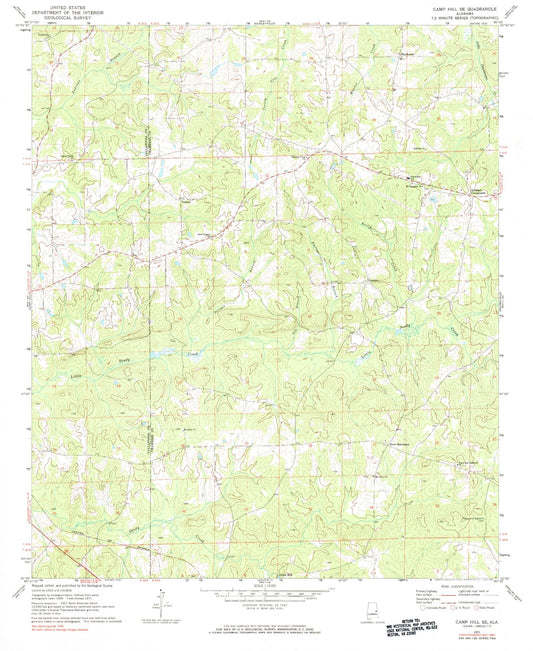 Classic USGS Camp Hill SE Alabama 7.5'x7.5' Topo Map Image