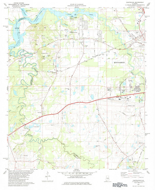 Classic USGS Cantelous Alabama 7.5'x7.5' Topo Map Image