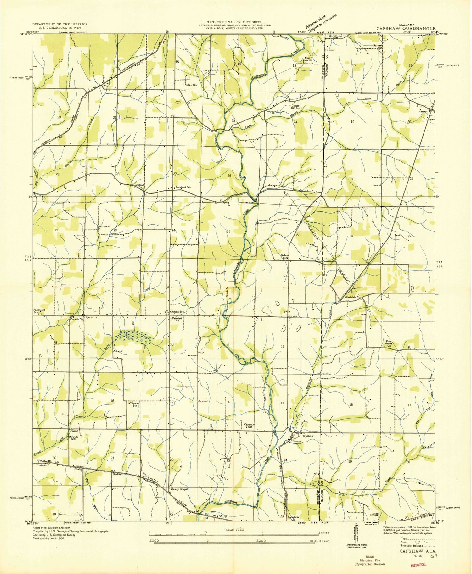 Classic USGS Capshaw Alabama 7.5'x7.5' Topo Map Image