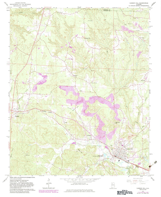 Classic USGS Carbon Hill Alabama 7.5'x7.5' Topo Map Image