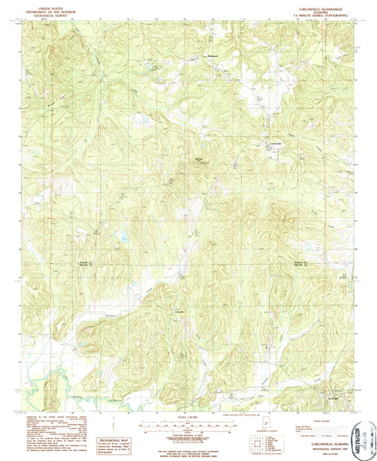 Classic USGS Carlowville Alabama 7.5'x7.5' Topo Map Image