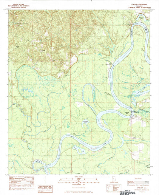 Classic USGS Carlton Alabama 7.5'x7.5' Topo Map Image