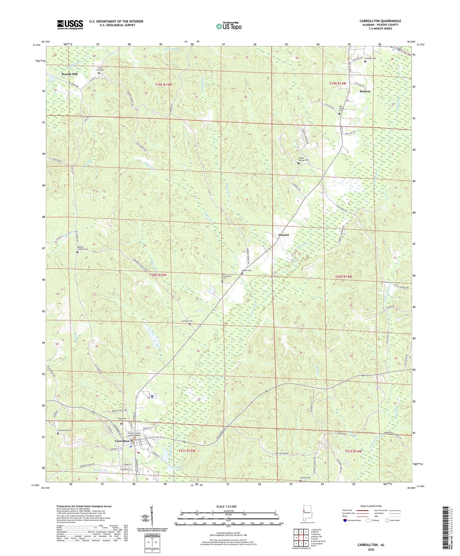Carrollton Alabama US Topo Map Image
