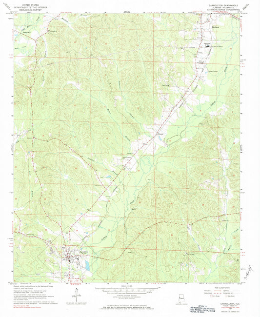 Classic USGS Carrollton Alabama 7.5'x7.5' Topo Map Image