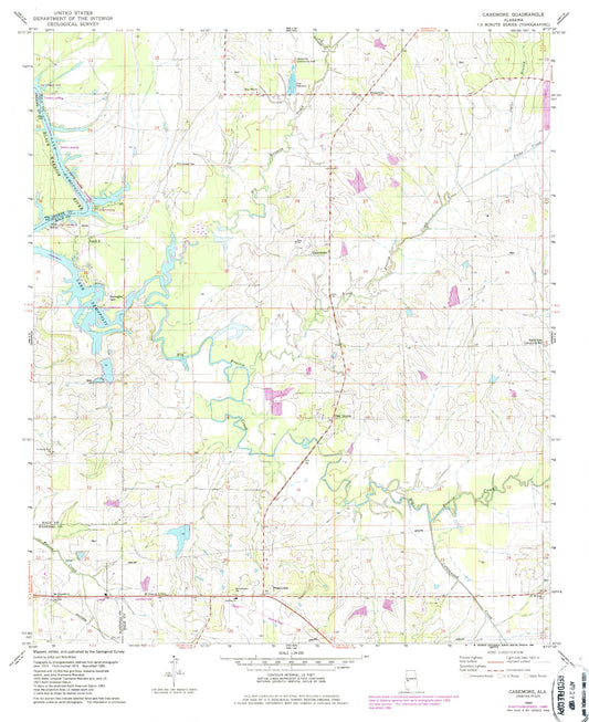 Classic USGS Casemore Alabama 7.5'x7.5' Topo Map Image