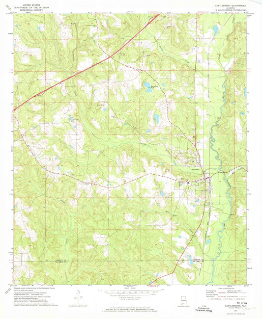 Classic USGS Castleberry Alabama 7.5'x7.5' Topo Map Image