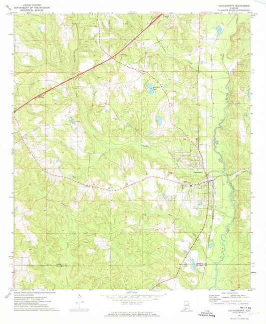 Classic USGS Castleberry Alabama 7.5'x7.5' Topo Map Image