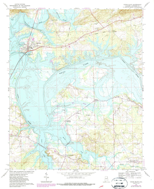 Classic USGS Cedar Bluff Alabama 7.5'x7.5' Topo Map Image